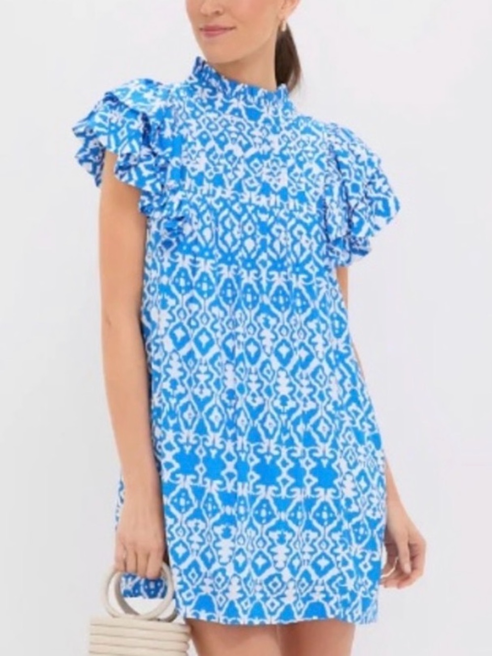 Tuckernuck Hyacinth House Blue Geo Ruffle Simmons Dress Size XXS